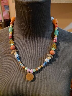 Colorful Multicolor Beaded Necklace with Brown Pendant